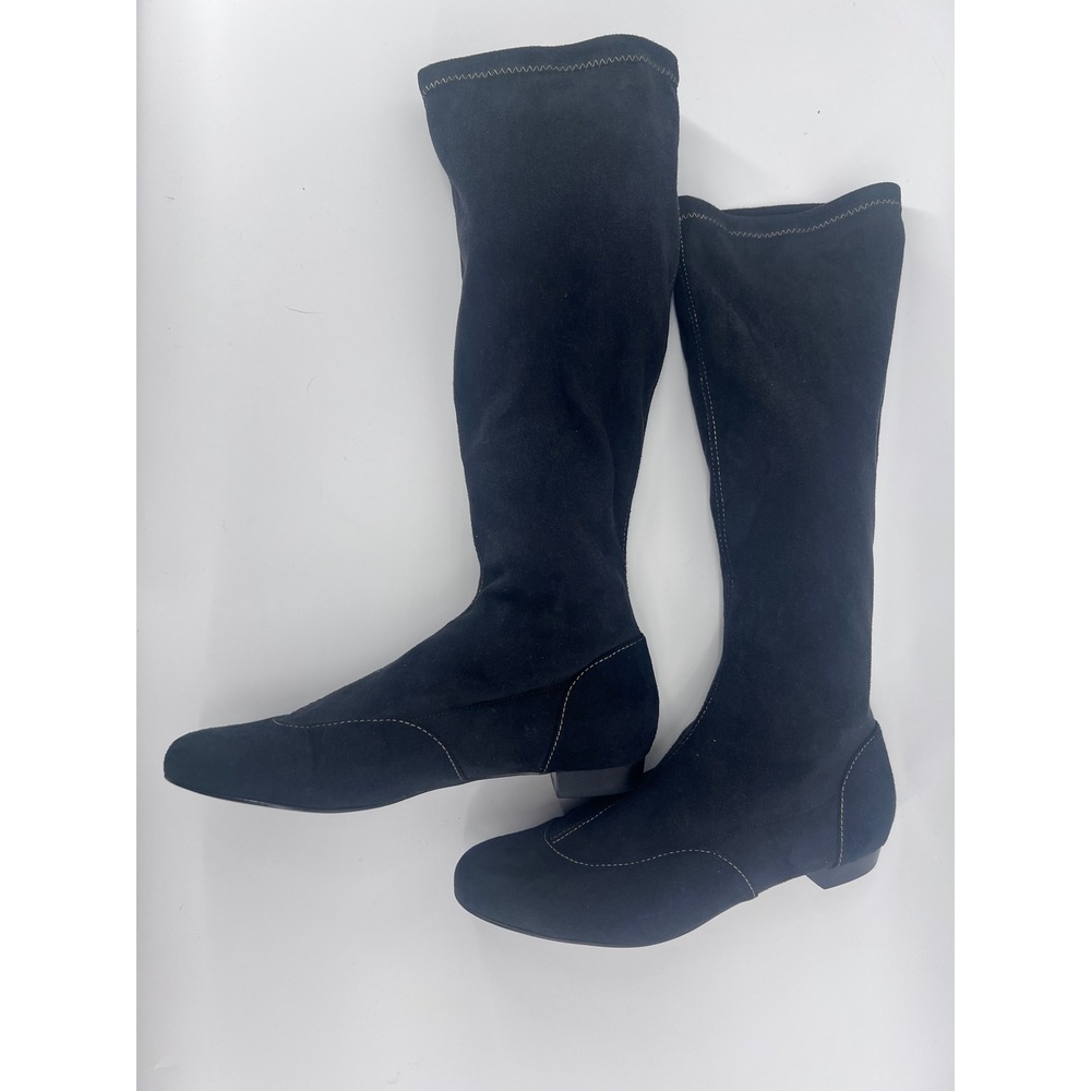 Boden Black Suede Tall Stretch Boots Flat Pull On Size 40 - Picture 3 of 7